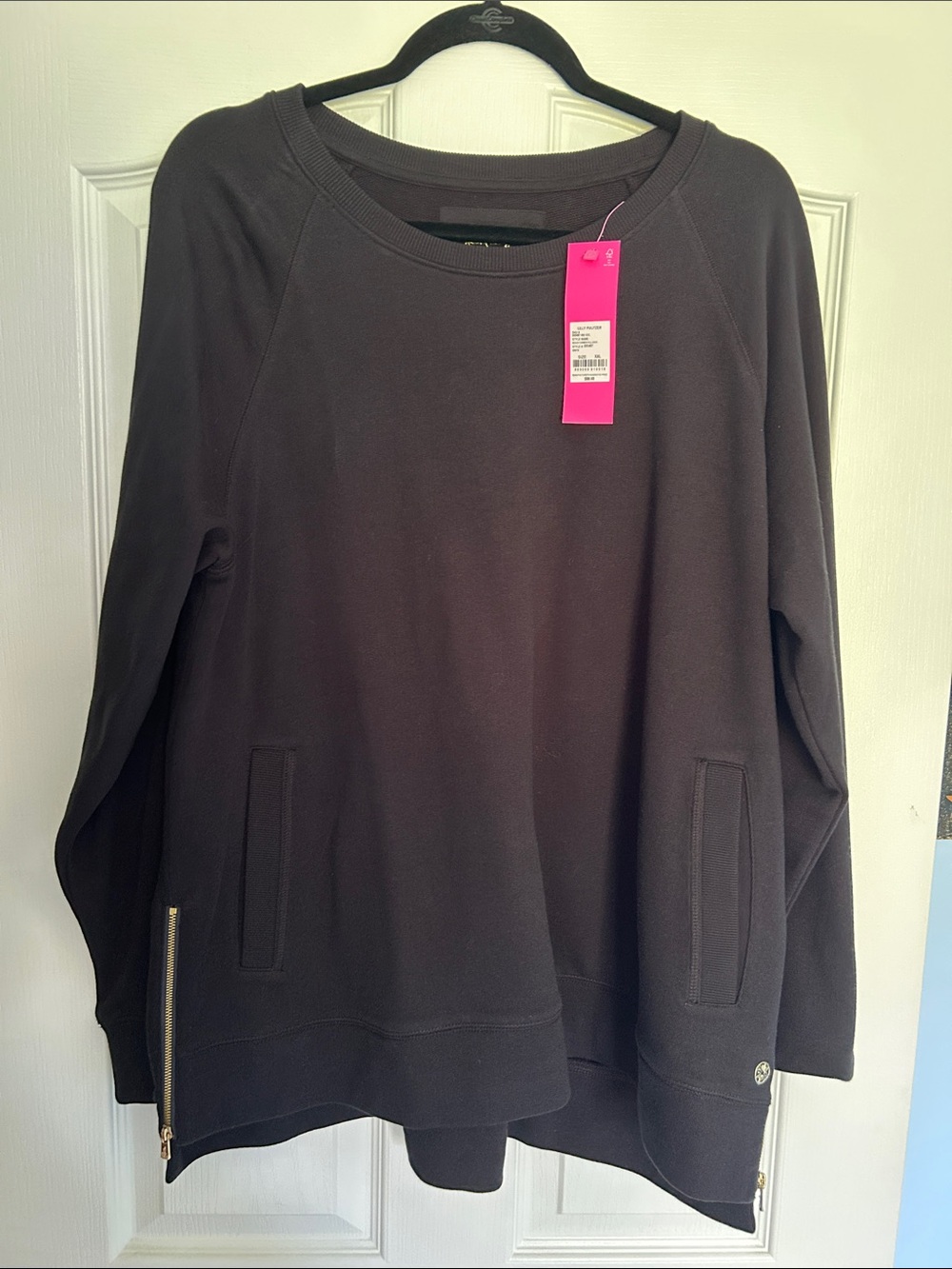 Lilly Pulitzer Black Beach Comber Zipper Hem Pullover Sweatshirt